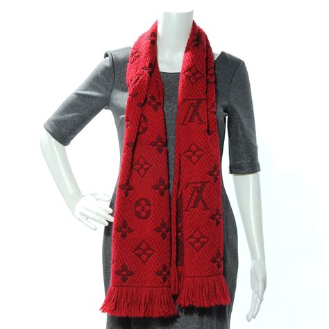 LOUIS VUITTON Wool Silk Logomania Scarf Rubis